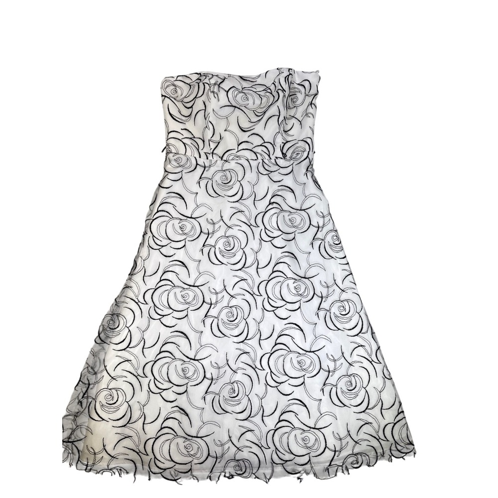 Davids Bridal Womens 8 Strapless Black Rose Embroidered White Midi Dress 81568S